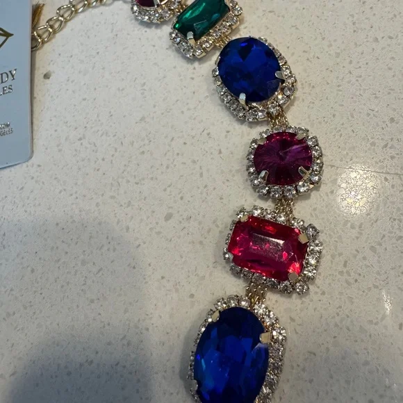 eye candy Multicolor Crystal Collar Necklace — Pink, Blue, Green - Picture 3 of 7